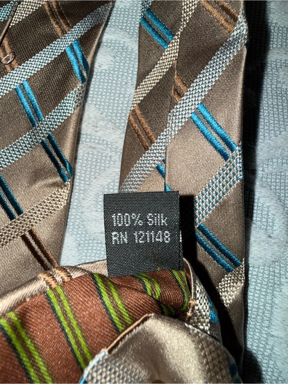 BCBG Brown Tie with Teal and Dark Brown Windowpane